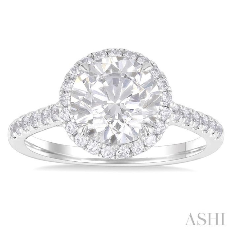 1/2 Ctw Circular Shape Round Cut Diamond Halo Semi-Mount Engagement Ring in 14K White Gold