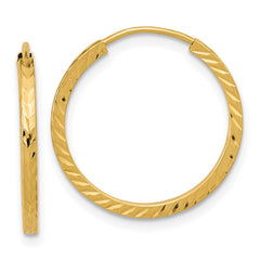 14k 1.35x20mm Diamond-cut Square-Tube Endless Hoop Earrings