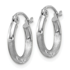 14k White Gold 2x13mm Satin Diamond-cut Round Tube Hoop Earrings