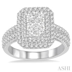 1 1/4 Ctw Round Cut Diamond Octagon Shape Lovebright Ring in 14k White Gold