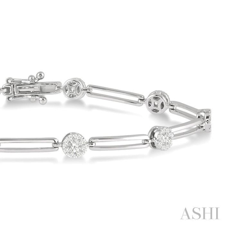 1 1/5 Ctw Lovebright Round Cut Diamond Paperclip Link Bracelet in 14K White Gold