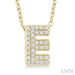 1/10 Ctw Bubble Accent Initial 'E' Round Cut Diamond Fashion Pendant With Chain in 10K Yellow Gold