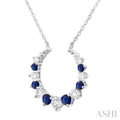 1.75 MM, 2.10 MM & 2.5 MM Round Cut Sapphire and 1/4 Ctw Round Cut Diamond Precious Alternating Pendant With Chain in 14K White Gold
