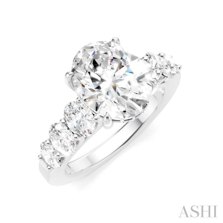 1 1/4 Ctw Oval Shape Oval and Round Cut Diamond Semi-Mount Engagement Ring in 14K White Gold