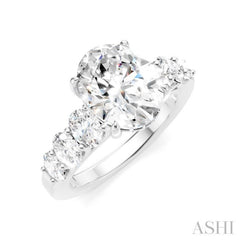 1 1/4 Ctw Oval Shape Oval and Round Cut Diamond Semi-Mount Engagement Ring in 14K White Gold