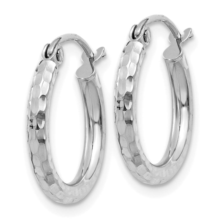 14k White Gold 2x15mm Diamond-cut Round Tube Hoop Earrings