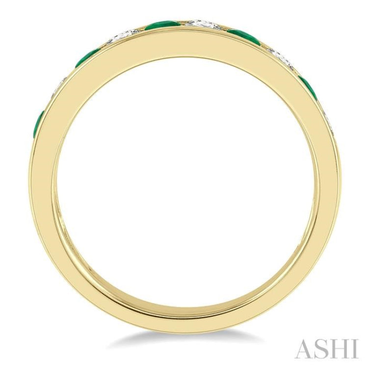2.6 MM Emerald and 3/8 Ctw Round Cut Diamond Precious Wedding Band in 14K Yellow Gold