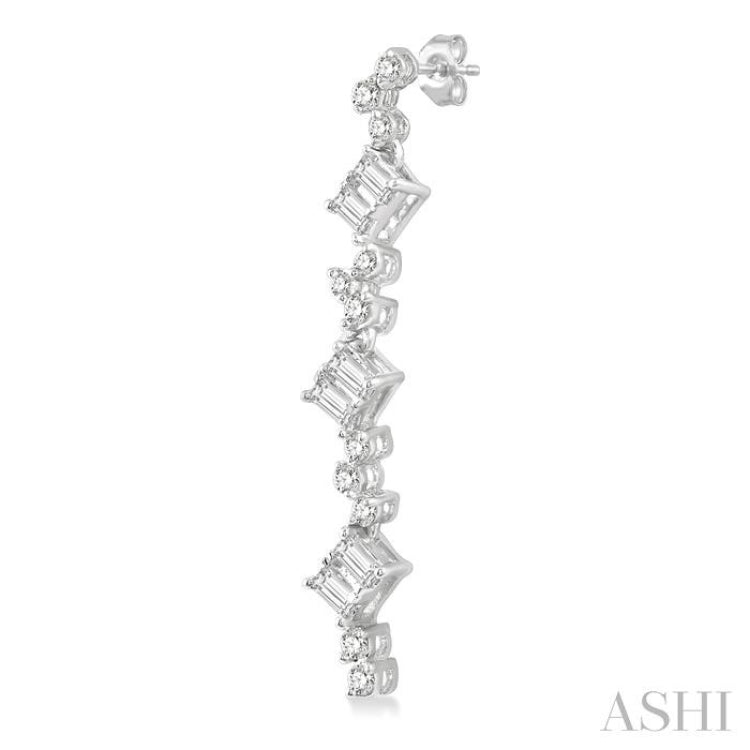 1/2 Ctw Baguette and Round Cut Diamond Scatter Drop Earring in 14K White Gold