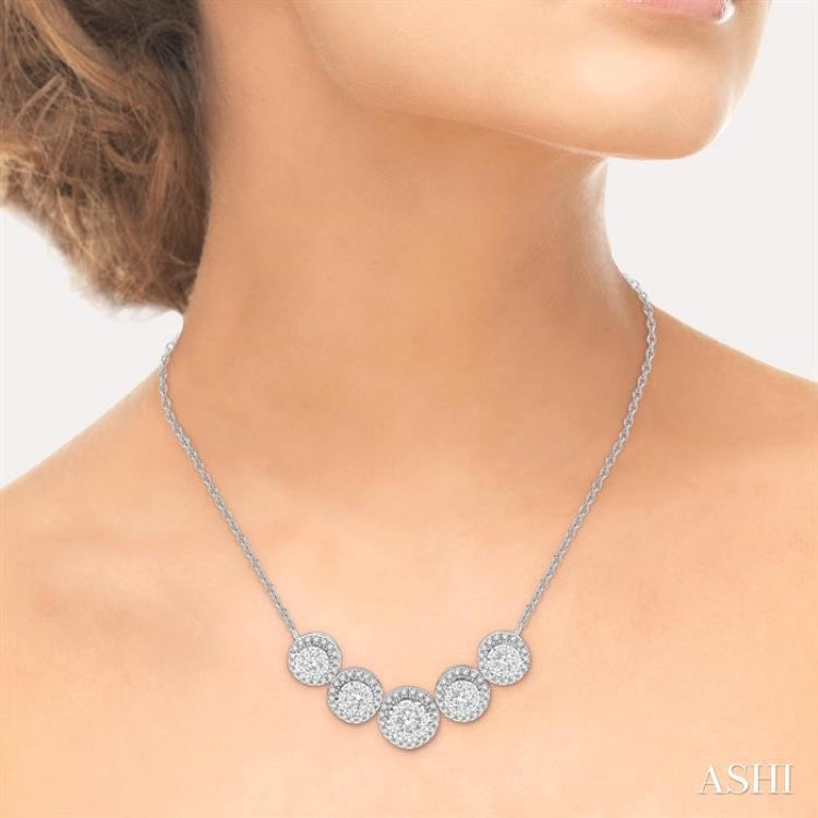 3/4 Ctw Circular Mount Lovebright Round Cut Diamond Necklace in 14K White Gold