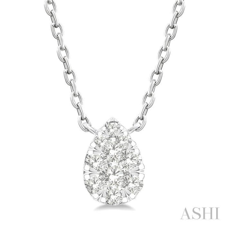 1/10 Ctw Lovebright Petite Pear Shape Round Cut Diamond Fashion Pendant With Chain in 10K Yellow and White Gold