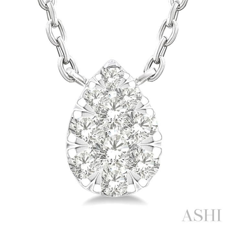 1/10 Ctw Lovebright Petite Pear Shape Round Cut Diamond Fashion Pendant With Chain in 10K Yellow and White Gold