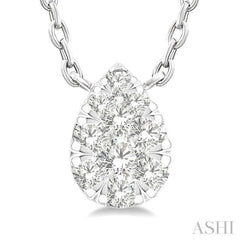 1/10 Ctw Lovebright Petite Pear Shape Round Cut Diamond Fashion Pendant With Chain in 10K Yellow and White Gold