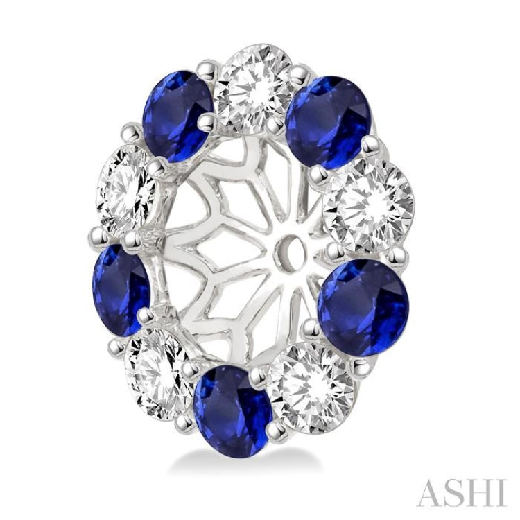 2.9 MM Round Cut Sapphire and 1 Ctw Round Cut Diamond Precious Earrings Jacket in 14K White Gold