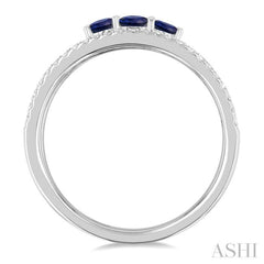 3.2 MM, 2.7 MM Round Cut Sapphire & 1/4 Ctw Round Cut Diamond Past Present and Future Precious Layered Fashion Ring in 10K White Gold