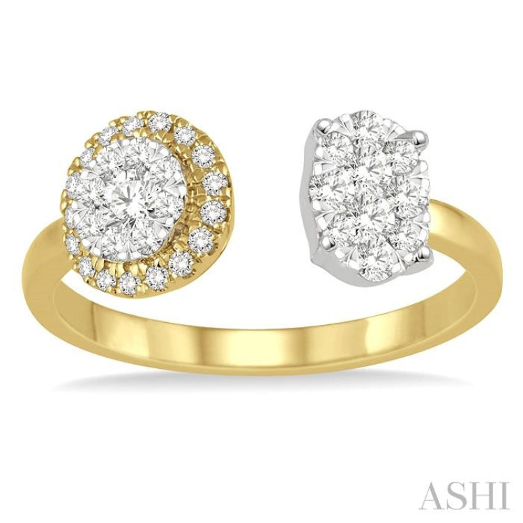 1/2 Ctw Round and Oval Shape Diamond Lovebright Ring in 14K Yellow and White Gold