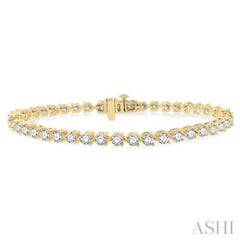 4 Ctw Round Cut Diamond 3-Prong Tennis Bracelet in 14K Yellow Gold