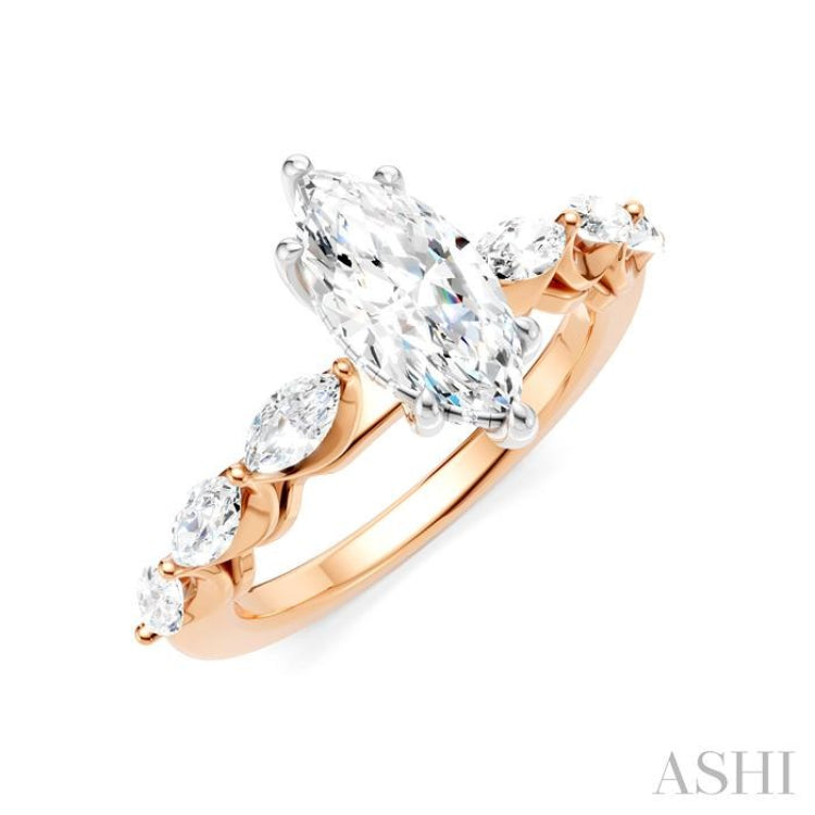 3/4 Ctw Marquise Shape Marquise and Round Cut Diamond Semi-Mount Engagement Ring in 14K Rose and White Gold