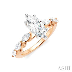 3/4 Ctw Marquise Shape Marquise and Round Cut Diamond Semi-Mount Engagement Ring in 14K Rose and White Gold