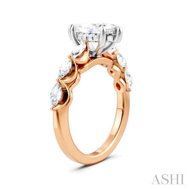 3/4 Ctw Marquise Shape Marquise and Round Cut Diamond Semi-Mount Engagement Ring in 14K Rose and White Gold