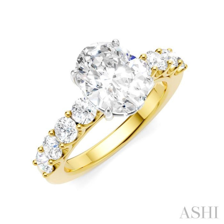 7/8 Ctw Oval Shape Round Cut Diamond Semi-Mount Engagement Ring in 14K Yellow and White Gold