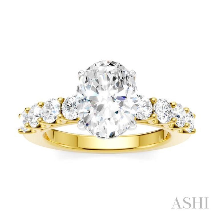 7/8 Ctw Oval Shape Round Cut Diamond Semi-Mount Engagement Ring in 14K Yellow and White Gold