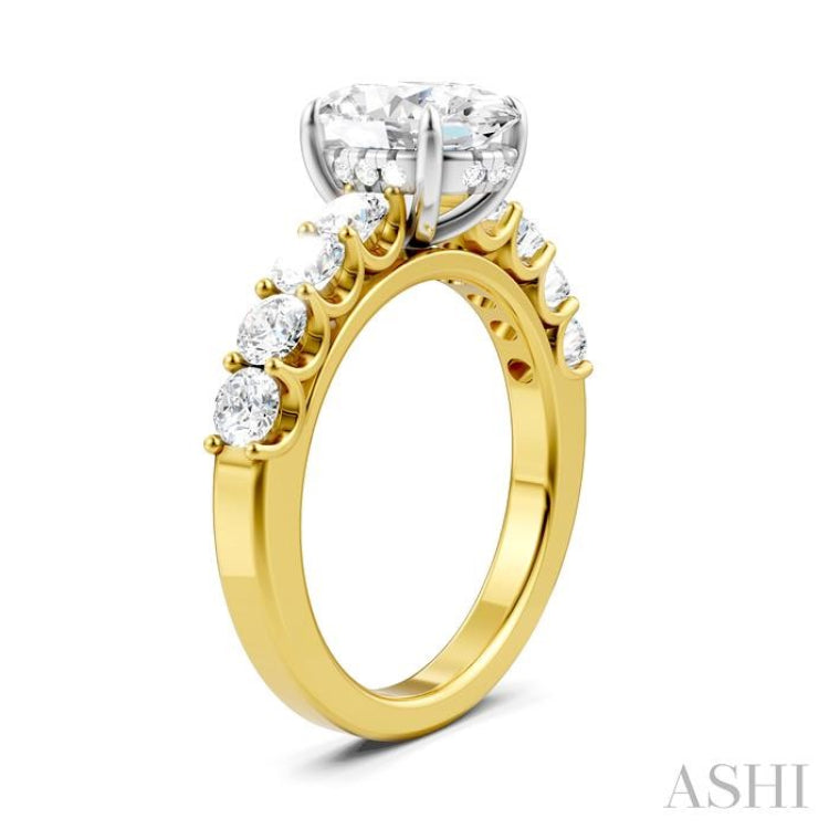 7/8 Ctw Oval Shape Round Cut Diamond Semi-Mount Engagement Ring in 14K Yellow and White Gold