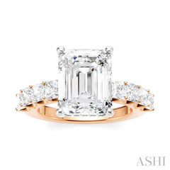 1 1/3 Ctw Emerald Shape Princess and Round Cut Diamond Semi-Mount Engagement Ring in 14K Rose and White Gold