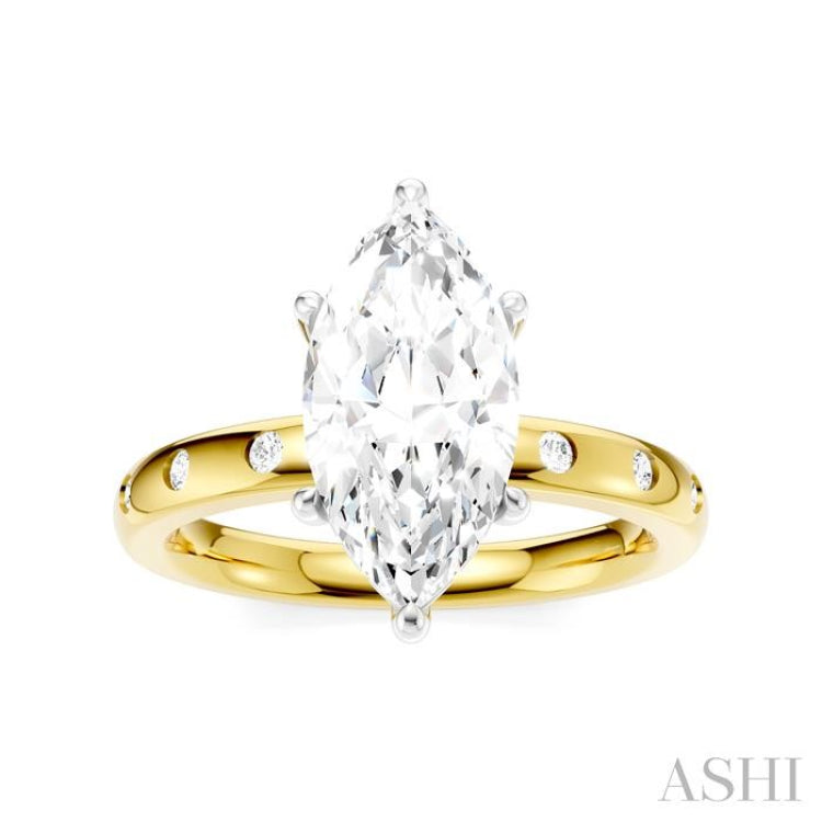1/6 Ctw Akari Marquise Shape Round Cut Diamond Semi-Mount Engagement Ring in 14K Yellow and White Gold