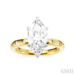 1/6 Ctw Akari Marquise Shape Round Cut Diamond Semi-Mount Engagement Ring in 14K Yellow and White Gold
