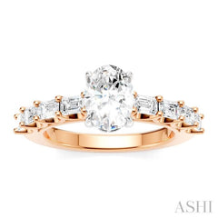 7/8 Ctw Oval Shape Emerald and Round Cut Diamond Semi-Mount Engagement Ring in 14K Rose and White Gold