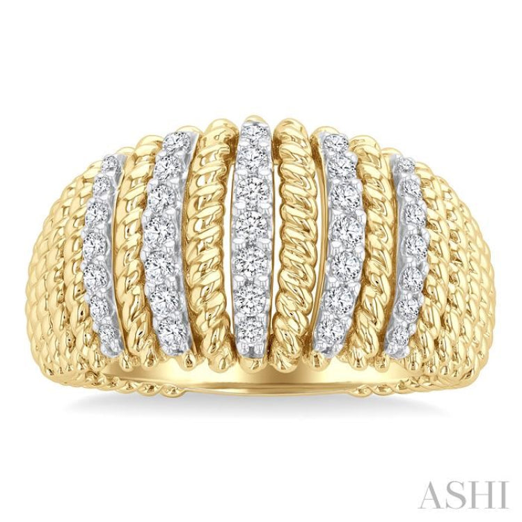 1/3 Ctw Dome Shape Rope Bead Round Cut Diamond Fashion Ring in 14K Yellow Gold