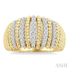 1/3 Ctw Dome Shape Rope Bead Round Cut Diamond Fashion Ring in 14K Yellow Gold