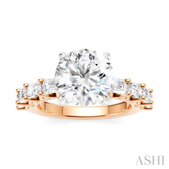 1 1/3 Ctw Round Shape Emerald and Round Cut Diamond Semi-Mount Engagement Ring in 14K Rose and White Gold