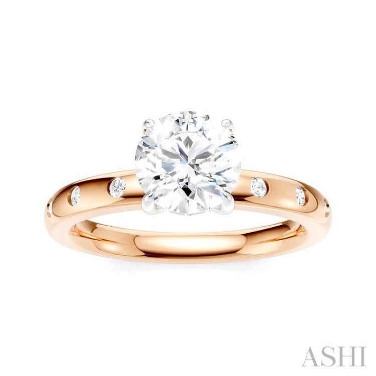 1/6 Ctw Round Shape Round Cut Diamond Semi-Mount Engagement Ring in 14K Rose and White Gold