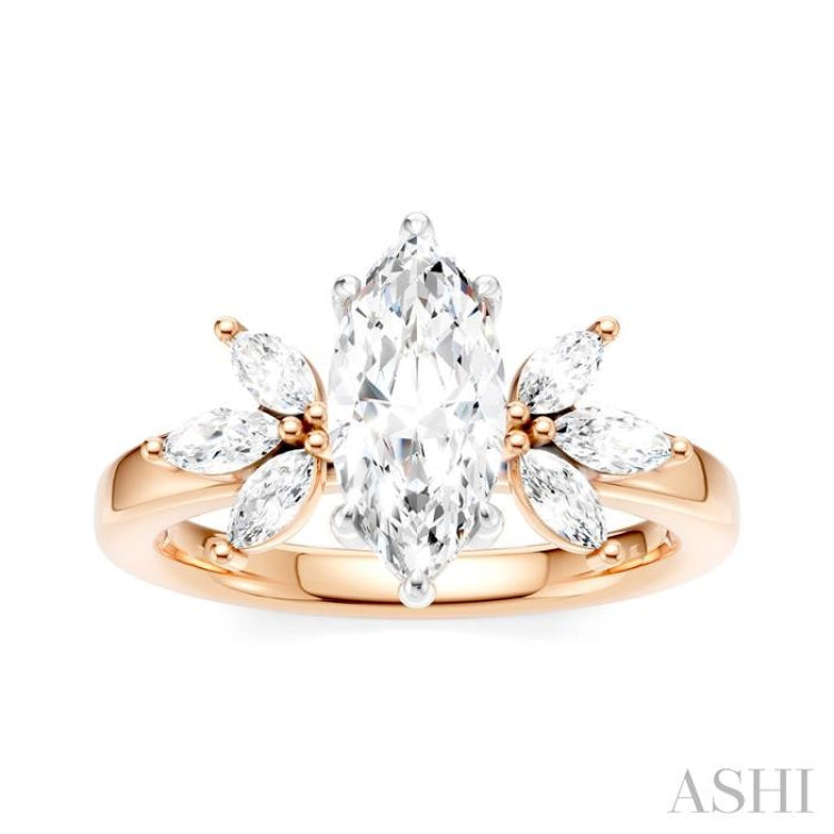 1/2 Ctw Akari Marquise and Round Cut Diamond Semi-Mount Engagement Ring in 14K Rose and White Gold