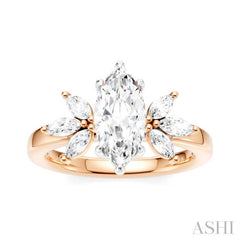 1/2 Ctw Akari Marquise and Round Cut Diamond Semi-Mount Engagement Ring in 14K Rose and White Gold