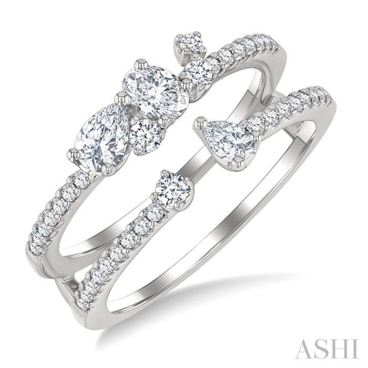 3/4 Ctw Twin Band Mixed Diamond Cut Fashion Ring in 14K White Gold