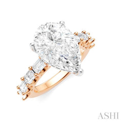 1 1/3 Ctw Pear Shape Emerald and Round Cut Diamond Semi-Mount Engagement Ring in 14K Rose and White Gold