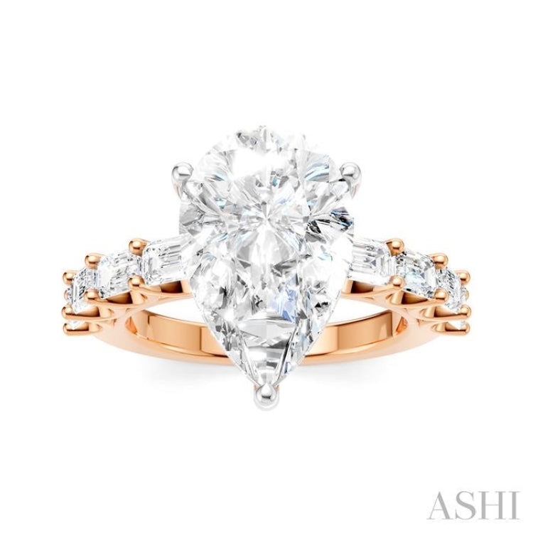 1 1/3 Ctw Pear Shape Emerald and Round Cut Diamond Semi-Mount Engagement Ring in 14K Rose and White Gold