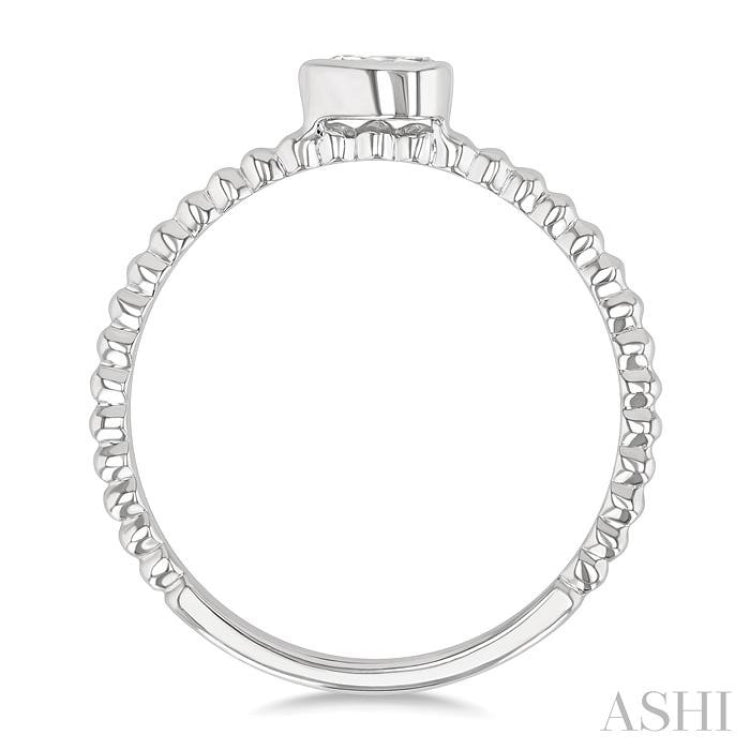 1/6 Ctw Ball Bead East-West Bezel Set Pear Cut Diamond Stackable Petite Fashion Ring in 14K White Gold