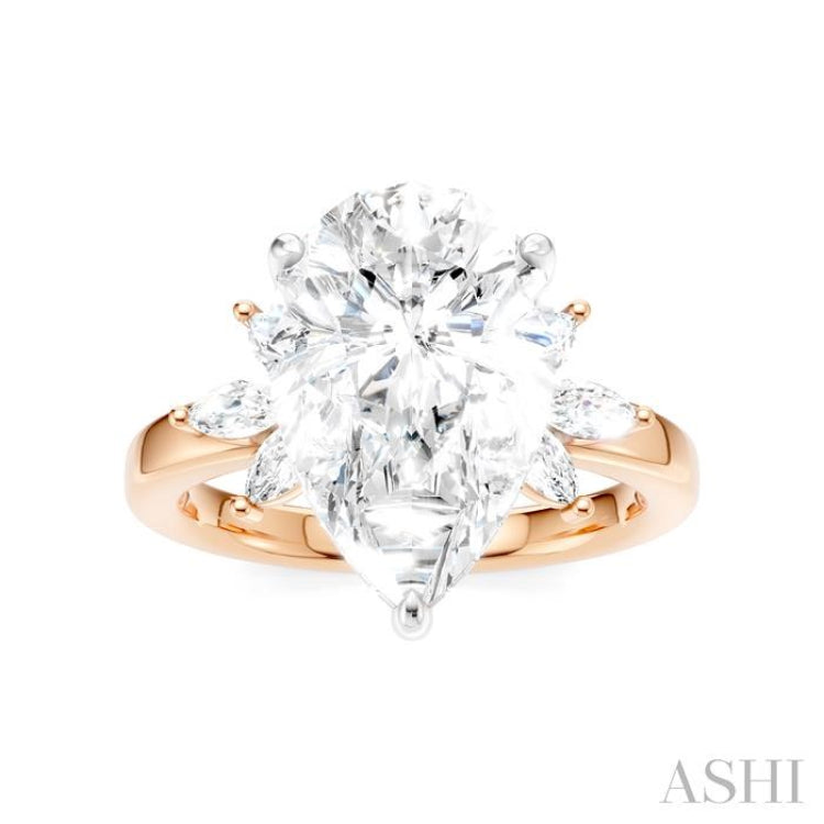 5/8 Ctw Akari Pear Shape Marquise and Round Cut Diamond Semi-Mount Engagement Ring in 14K Rose and White Gold