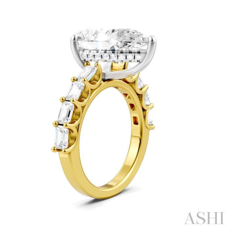 1 1/3 Ctw Pear Shape Emerald and Round Cut Diamond Semi-Mount Engagement Ring in 14K Yellow and White Gold