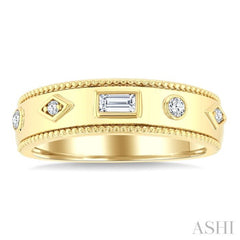 1/6 Ctw Mixed Shape Bezel Set Baguette and Round Cut Diamond Fashion Band in 14K Yellow Gold