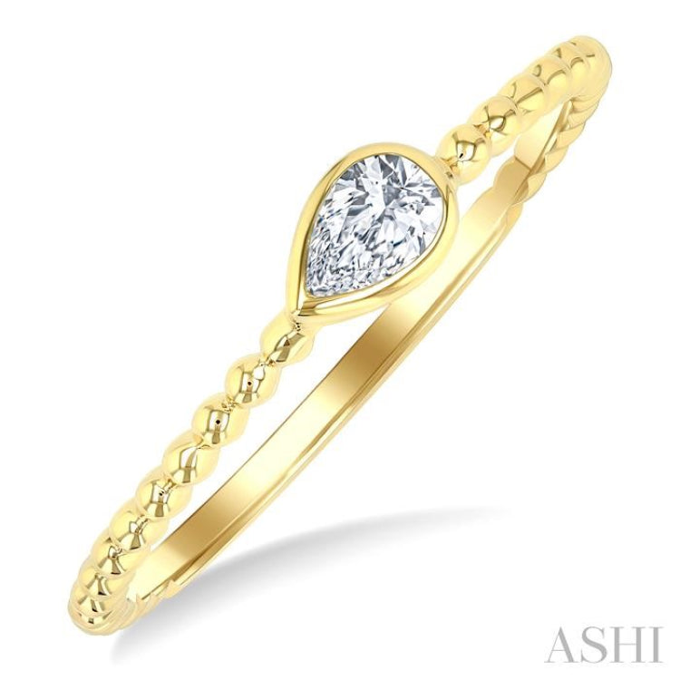 1/6 Ctw Ball Bead East-West Bezel Set Pear Cut Diamond Stackable Petite Fashion Ring in 14K Yellow Gold