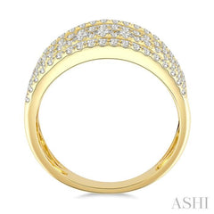 2 Ctw Split Middle Baguette and Round Cut Diamond Fashion Wide Band in 14K Yellow Gold