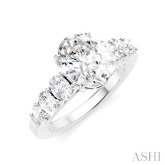 1 Ctw Oval Shape Oval and Round Cut Diamond Semi-Mount Engagement Ring in 14K White Gold