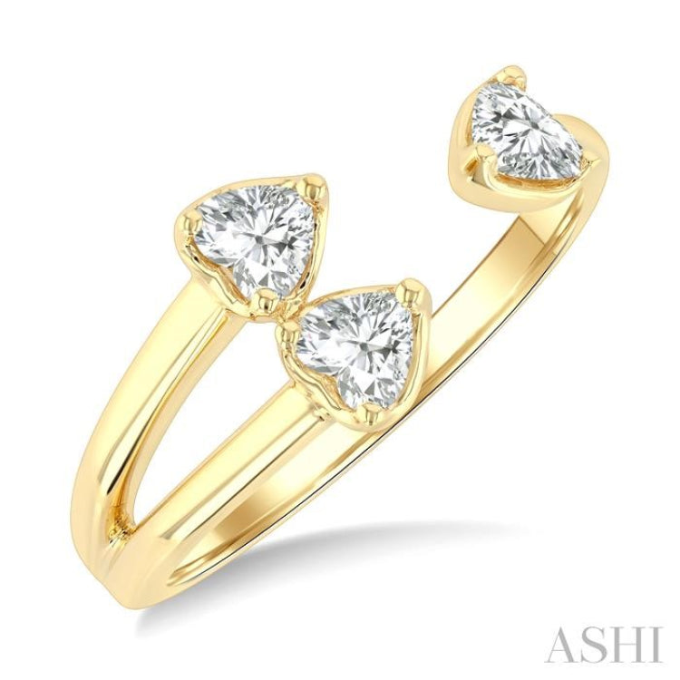 1/2 Ctw Split Triple Heart Diamond Open Fashion Ring in 14K Yellow Gold