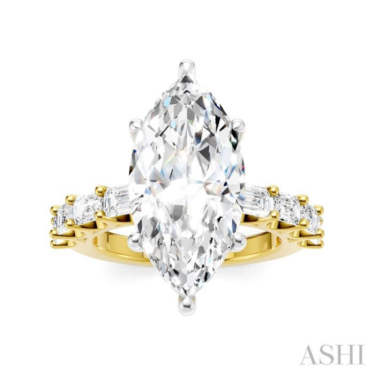 1 1/3 Ctw Marquise Shape Emerald and Round Cut Diamond Semi-Mount Engagement Ring in 14K Yellow and White Gold