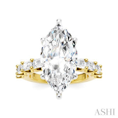 1 1/3 Ctw Marquise Shape Emerald and Round Cut Diamond Semi-Mount Engagement Ring in 14K Yellow and White Gold