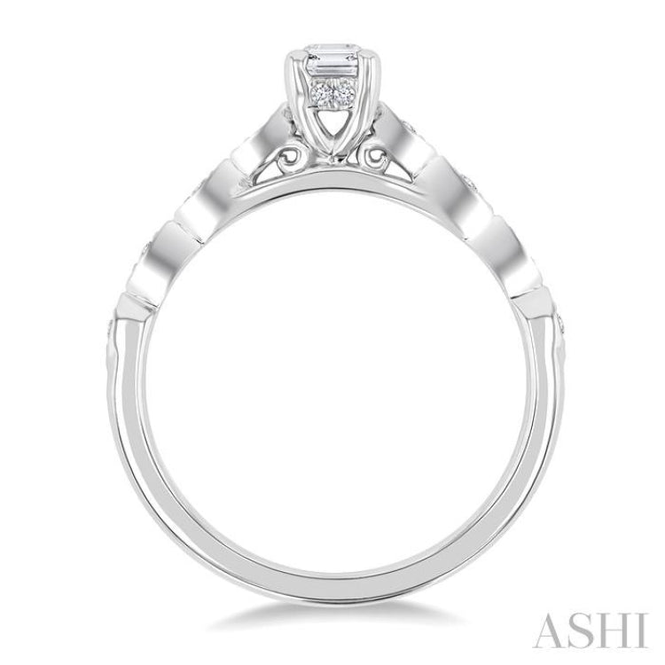 3/8 Ctw Marquise Mount Shank Round Cut Diamond Engagement Ring With 1/3 Ct Oval Cut Diamond Center Stone in 14K White Gold